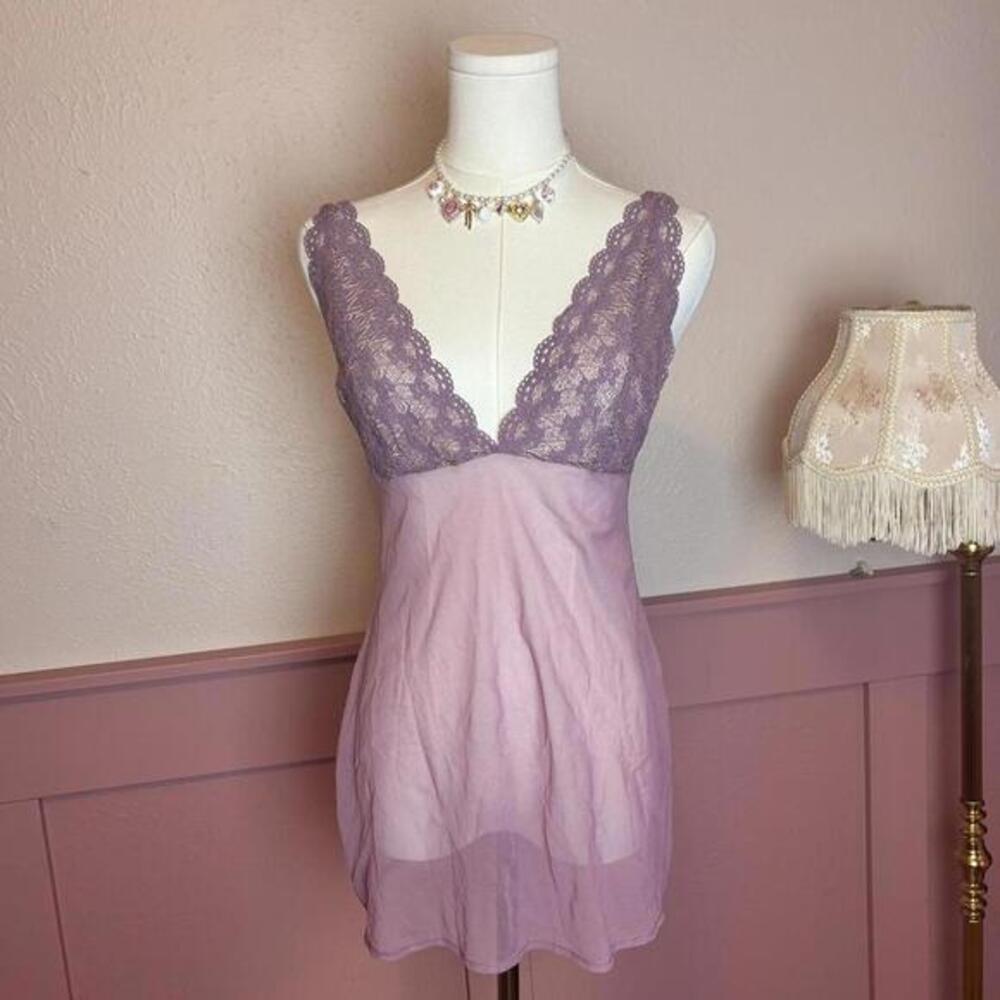 fairy coquette babydoll chemise lace mini slip sz small pink purple